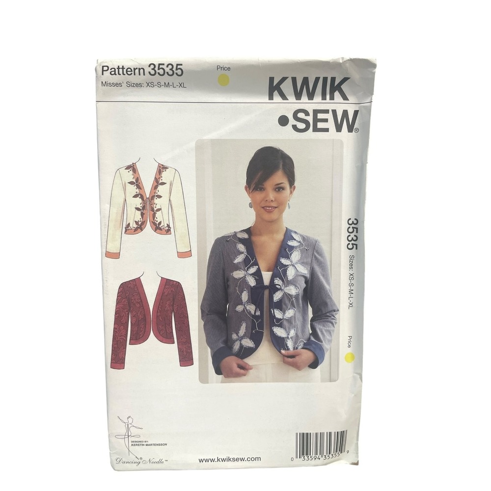 Kwik Sew 3535 Misses Jacket XS-XL Applique Tie Closure Sewing Pattern UNCUT